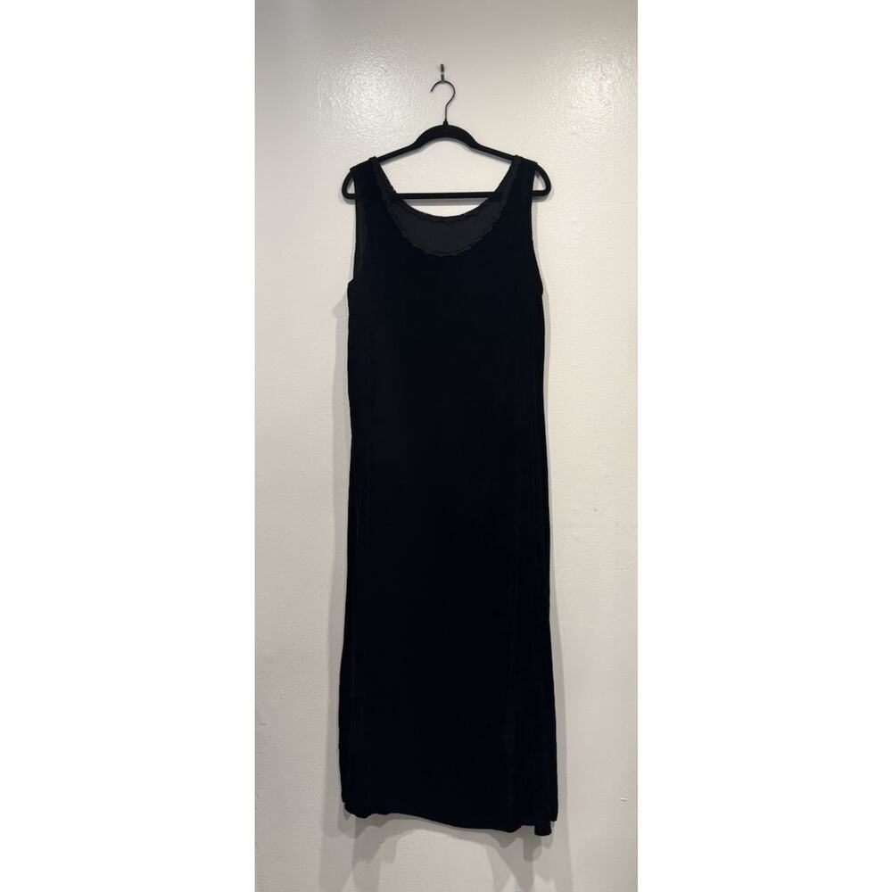 Astoria Designs‎ Black Silk Blend Velvet Maxi Dress XL Whimsigoth Floral Trim